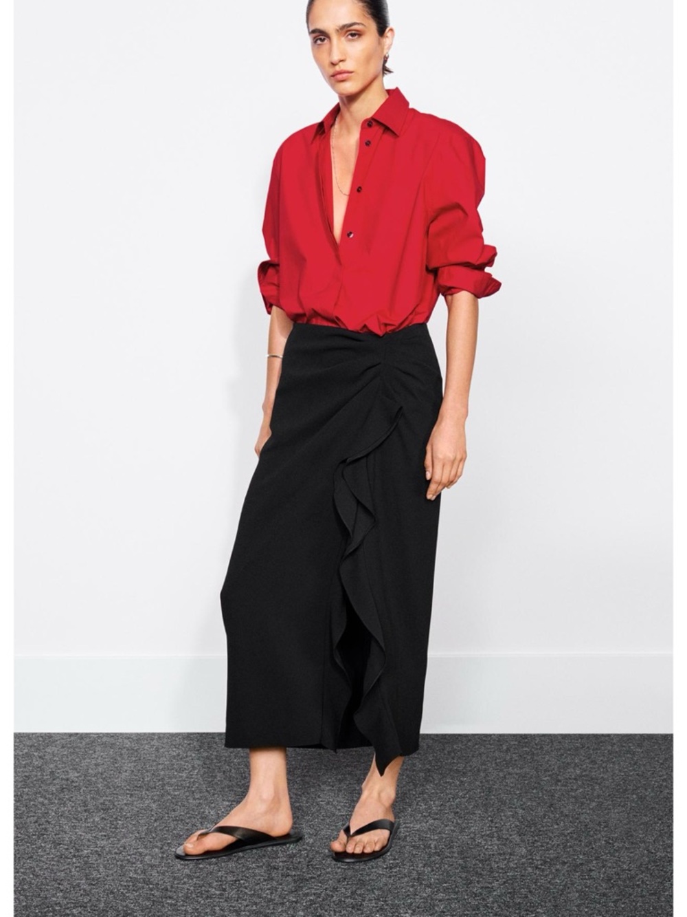 ZARA NWT ZW Collection Ruffled Midi Skirt
